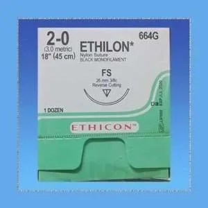 Ethicon Ethilon Nylon Suture, 2-0, 18 in, FS Needle