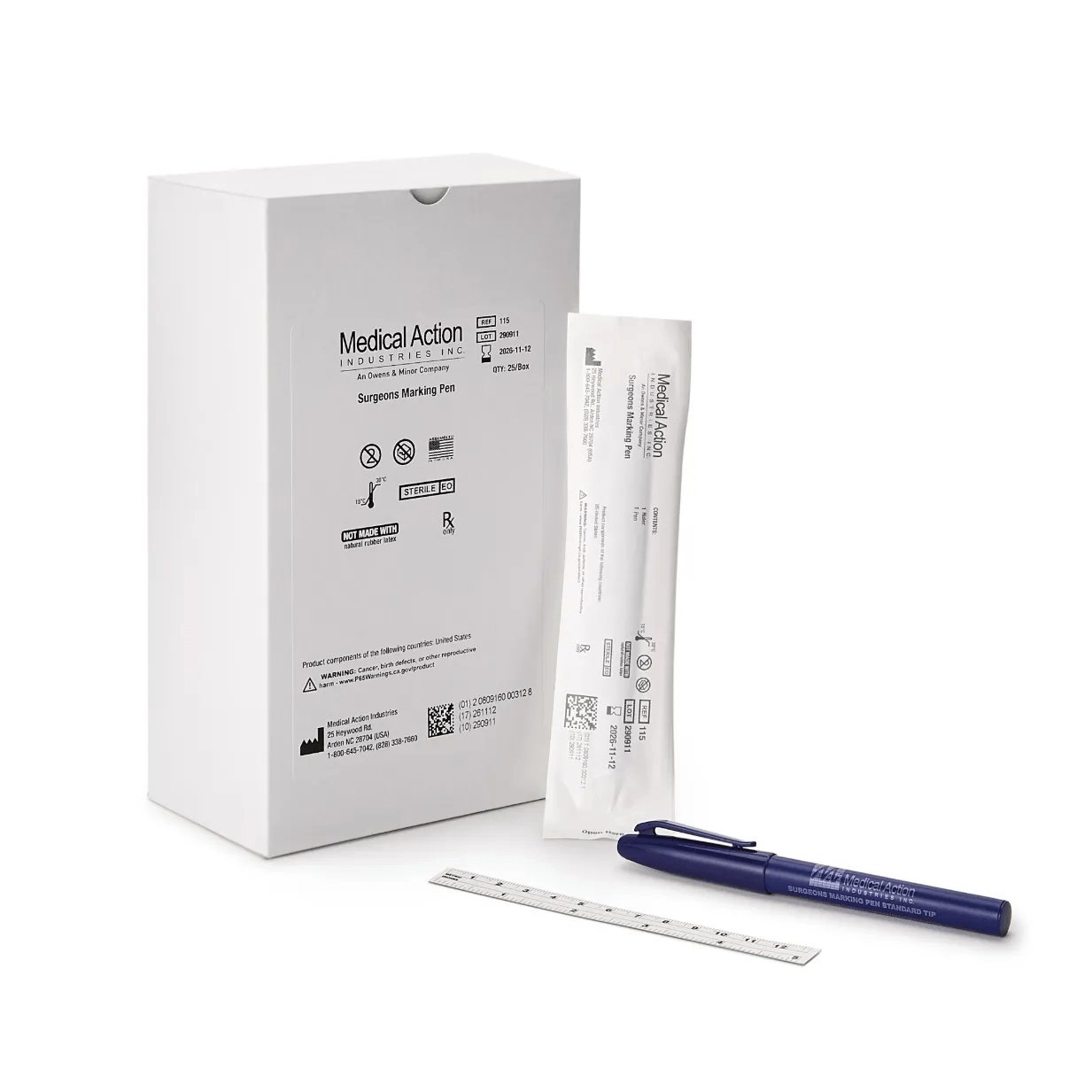 Medical Action Industries Skin Marker with Ruler, Sterile, Full Size, Regular Tip, 25/Box
