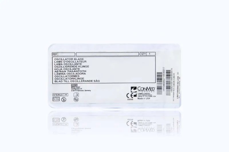 ConMed Oscillating Saw ACL Blade, 64 L x 32 mm W, 0.8 mm Material Thickness, 0.9 mm Cut Thickness, Box of 5