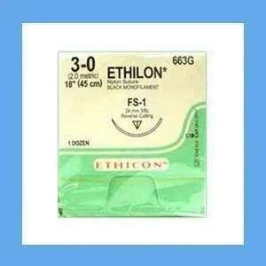 Ethicon Ethilon Suture, 3-0, 18 in, FS-1