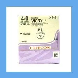 Ethicon Coated Vicryl Suture, 4/0, 18", P-3