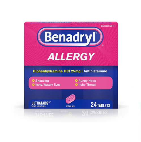 Benadryl Allergy Tablets, Ultratabs, Diphenhydramine HCl 25 mg, 24/Pack