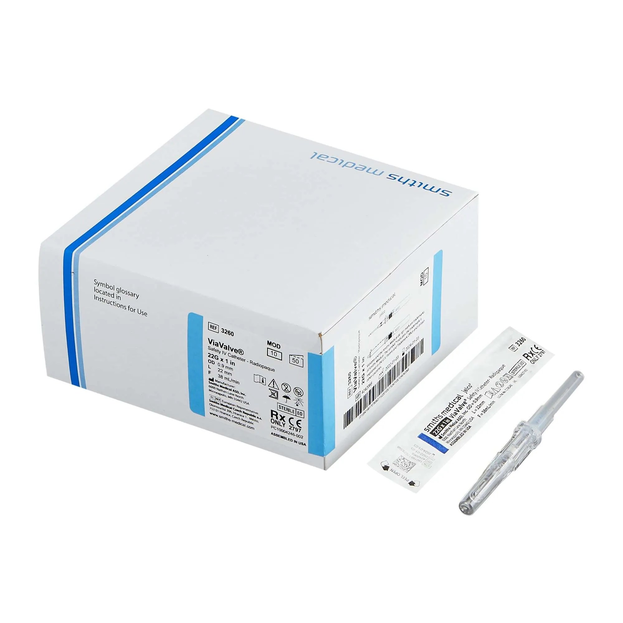 Smiths Medical (3260) - SAFETY I CATHETER - 22G X 1 INCH - RADIOPAQUE - BX 50 - EXP 3/6/27 - OVERSTOCK