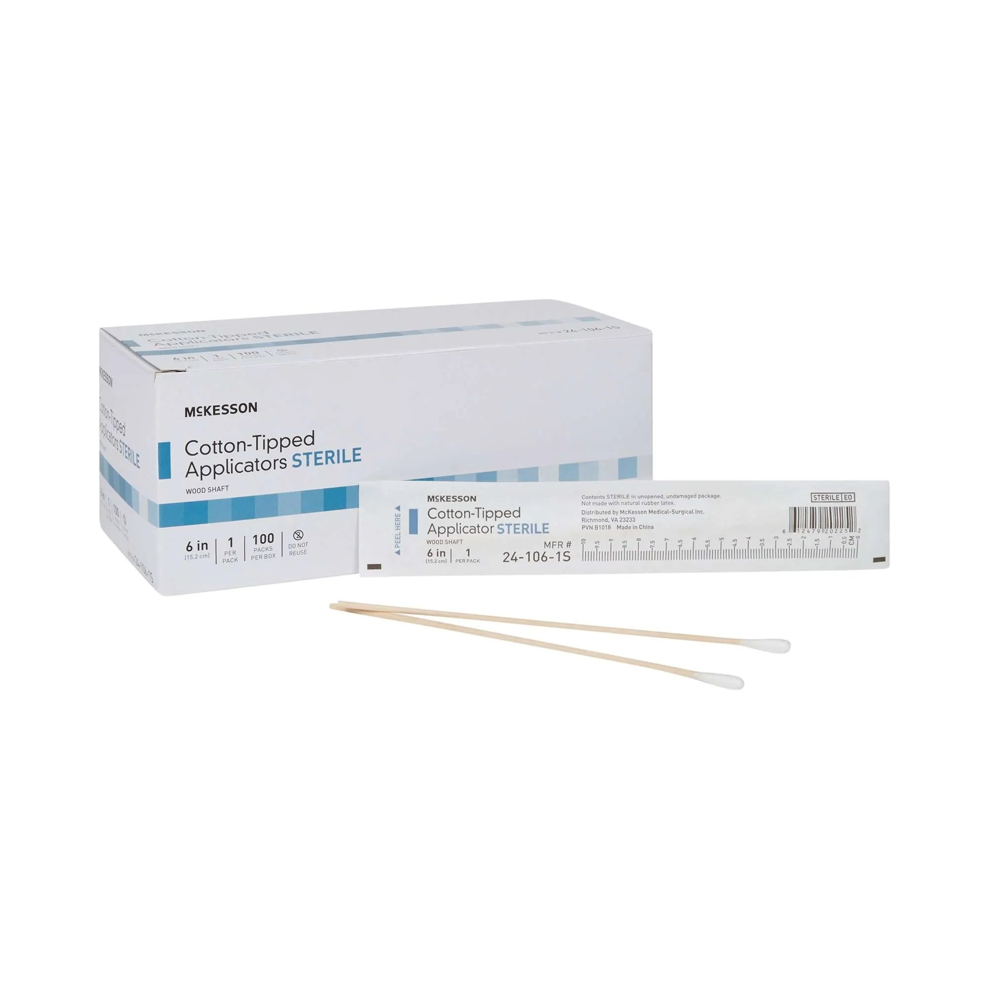 McKesson Cotton-Tip Applicator (24-10601S) Wood Shaft 6 Inch Sterile 100 packs per Box/ Single Pack
