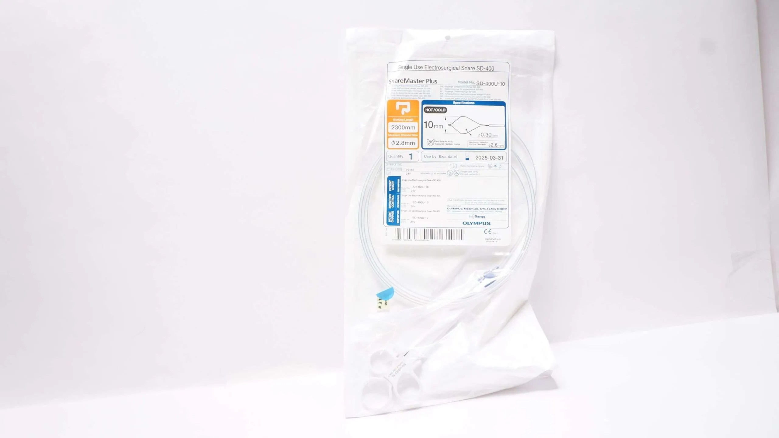 Olympus Endotherapy Single Use Electrosurgical Snare SD-400, Working Length 2300 mm, Minimum Channel Size 2.8 mm, Box of 10