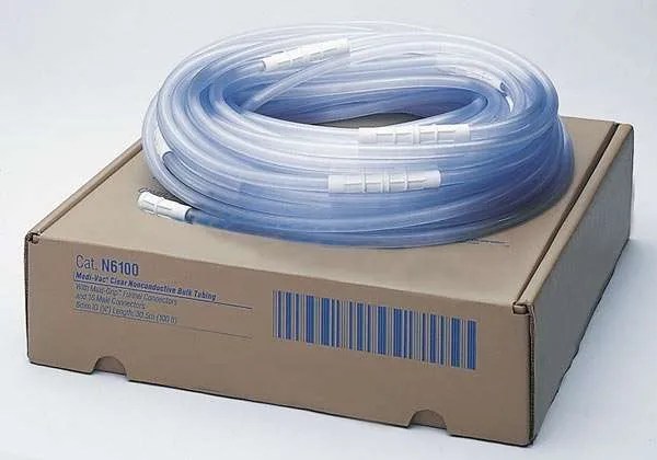 Cardinal Medi-Vac Suction Tubing, Clear, 1/4 in ID, 20 ft, Non-Conductive Plastic, Sterile, Box of 20