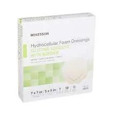 Foam Dressing McKesson 7 X 7 Inch With Border Film Backing Silicone Gel Adhesive Sacral Sterile 10/BX- (4845)