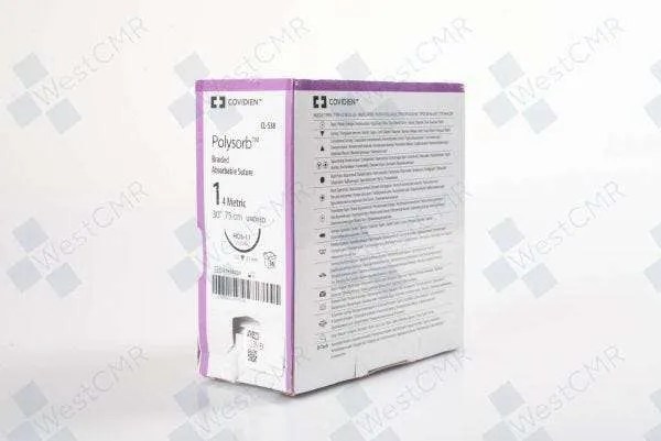 Covidien Suture, Size 0, 30 in, Undyed, Lactomer 9-1 Glycolide/Lactide, Braided, 1/2 Circle, 37 mm Needle Length, HOS-11 Needle, Box of 36