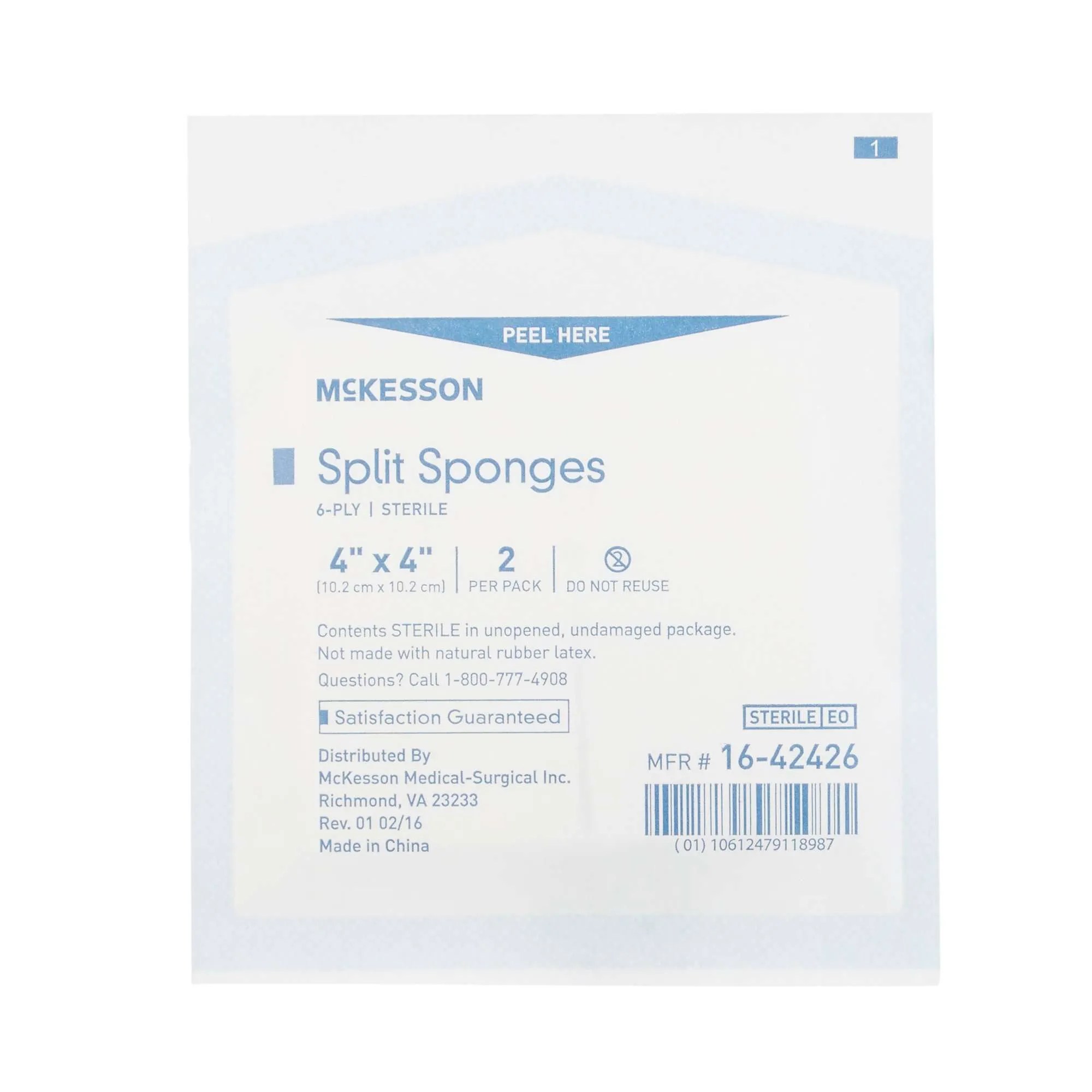 McKesson (16-42426) I.V. / Drain Split Dressing (Gauze Sponge/Pad) / 4 X 4 Inch Sterile 25/bx