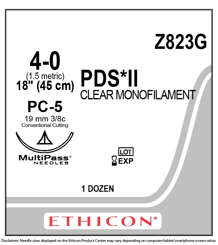 Ethicon (Z8236G) - Suture, Size 4-0, 18 in. Length, Undyed Color, Polydioxanone, Monofilament, 3/8 Circle, 19 mm Needle Length - BX 12 - EXP 12/31/26 - OVERSTOCK