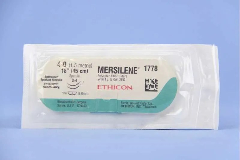Ethicon Mersilene Suture, Polyester Fiber Structure, White Braided, 18 in, Box of 12