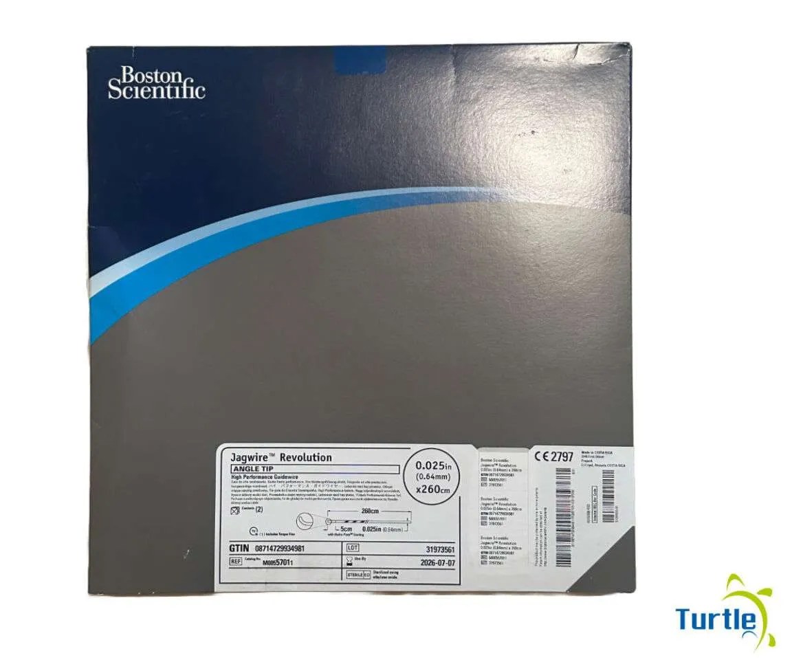 Boston Scientific Jagwire Revolution Endoscopic Guidewire, 0.025 in, 260 cm, Biliary, Angled Round Tip, for Cannulation Duct, Nitinol/Tungsten, Hydrophilic, Box of 2