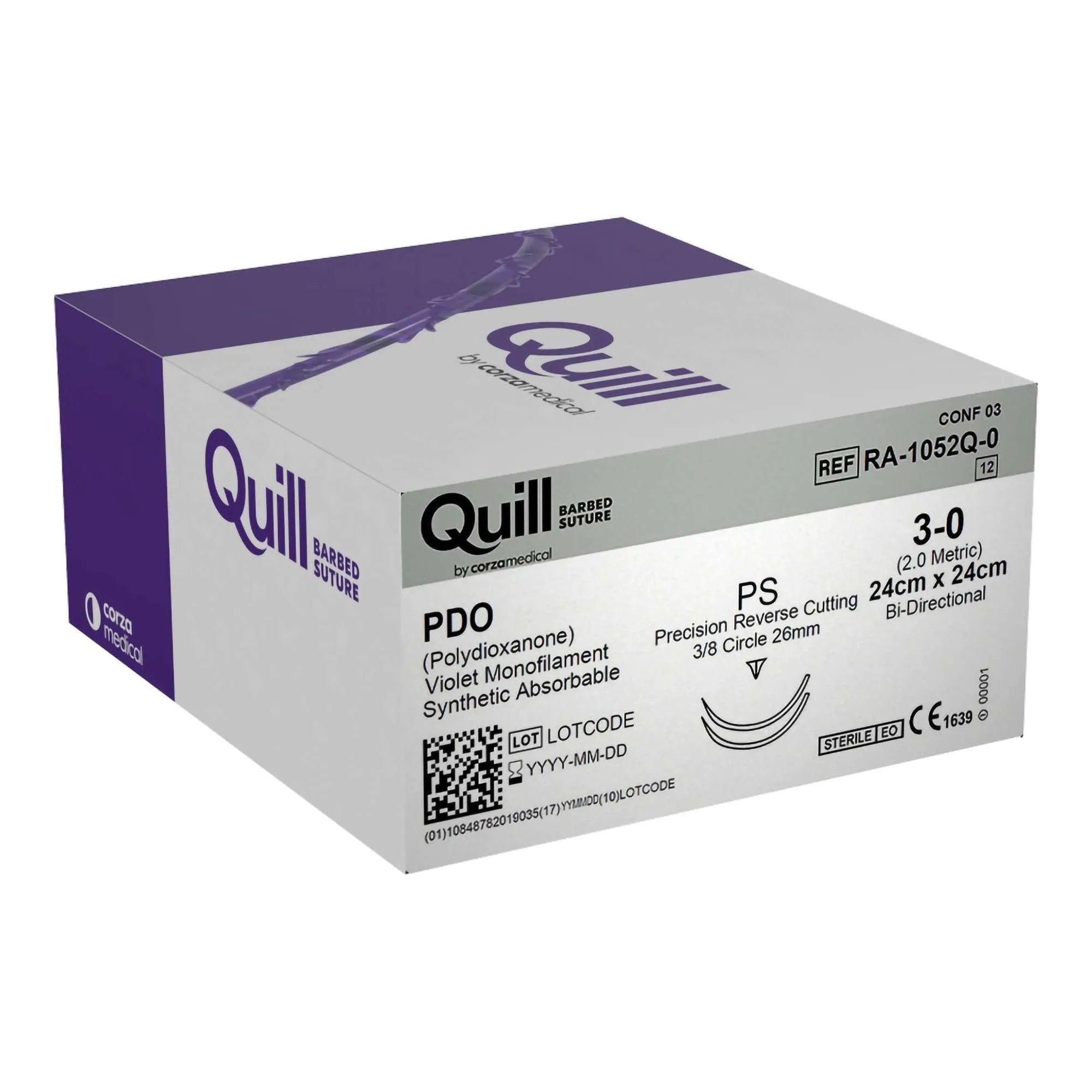 SURGICAL SPECIALTIES (RA-1052Q-0) - PDO (POLYDIOXANONE) VIOLET MONOFILAMENT SYNTHETIC ADBORSBABLE - 24X24 CM - BX 12 - EXP 9/10/27 - OVERSTOCK