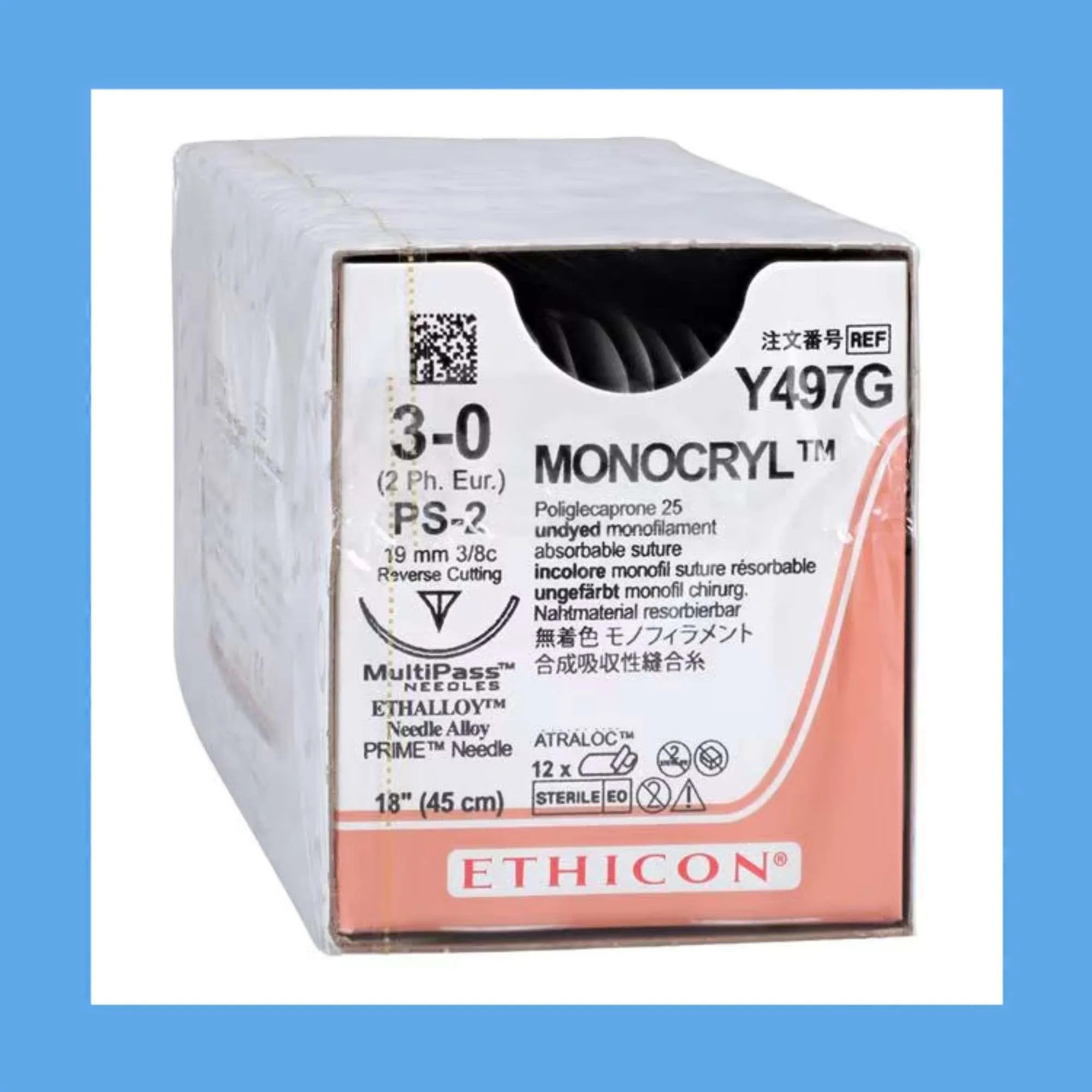 Ethicon Monocryl SUTURE, Y497G, L18 ,3-0, PS-2, 3/8 CIRCLE