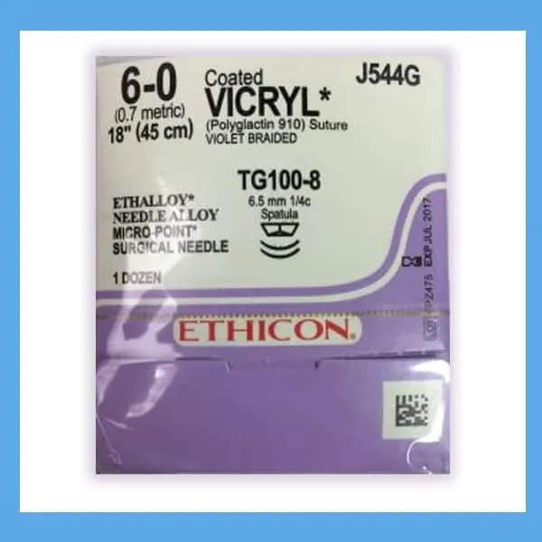 Ethicon Vicryl Suture J544G, Braided Violet, 6-0, 18", TG100-8, Double-Armed