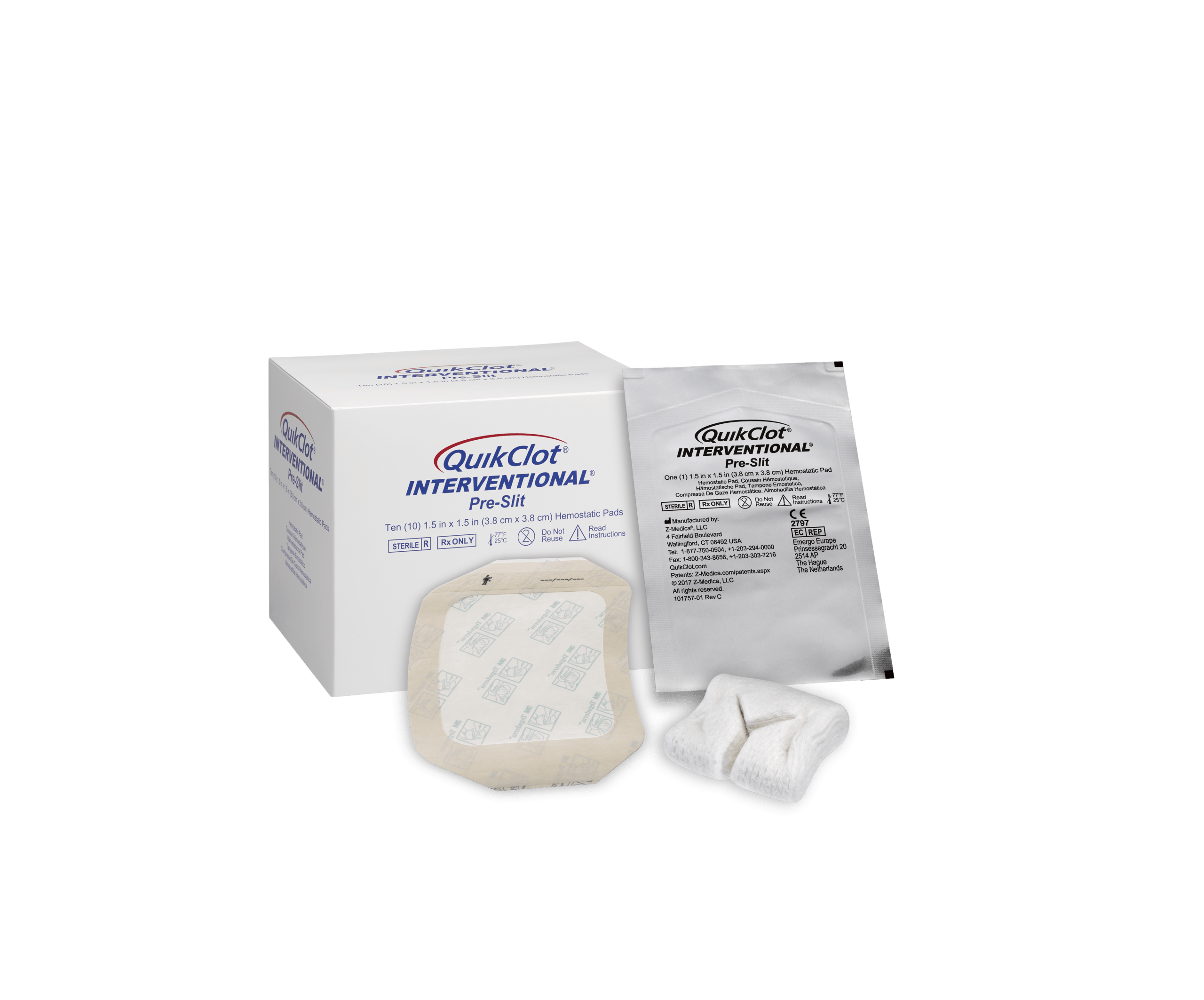 QuikClot Interventional Hemostatic Pads, 1.5 x 1.5 in, Each