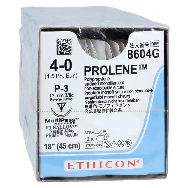 Ethicon Prolene Polypropylene Suture, 8604G, P-3, Reverse Cutting, 12/Box