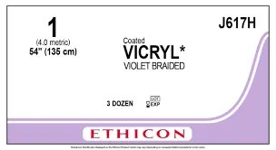 Ethicon (J617H) COATED VICRYL VIOLET BRAIDED ABSORBABLE SUTURE - BX 36 - EXP 2/29/28 - OVERSTOCK