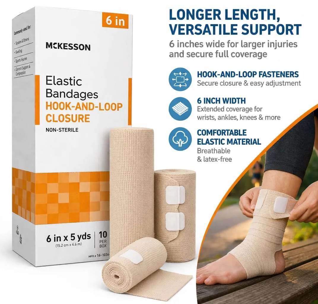 Elastic Bandage McKesson Hook-and-Loop Closure NonSterile (3 in, 4 in, 6 in)