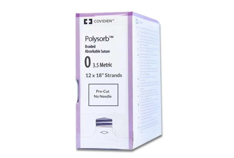 Covidien Polysorb Braided Absorbable Suture, Size 0 / 3.5 Metric, 12 x 18 in (45 cm), Undyed, Box of 24
