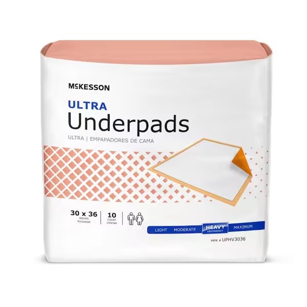 McKesson Brand #UPHV3036 Disposable Underpad McKesson Ultra 30 X 36 Inch Fluff / Polymer Heavy Absorbency- 100/Case