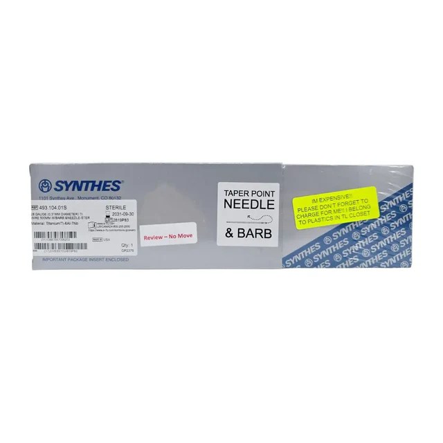 Synthes Ti Wire, 0.31 mm Diameter, 500 mm, with Barb and Needle, Sterile, Each