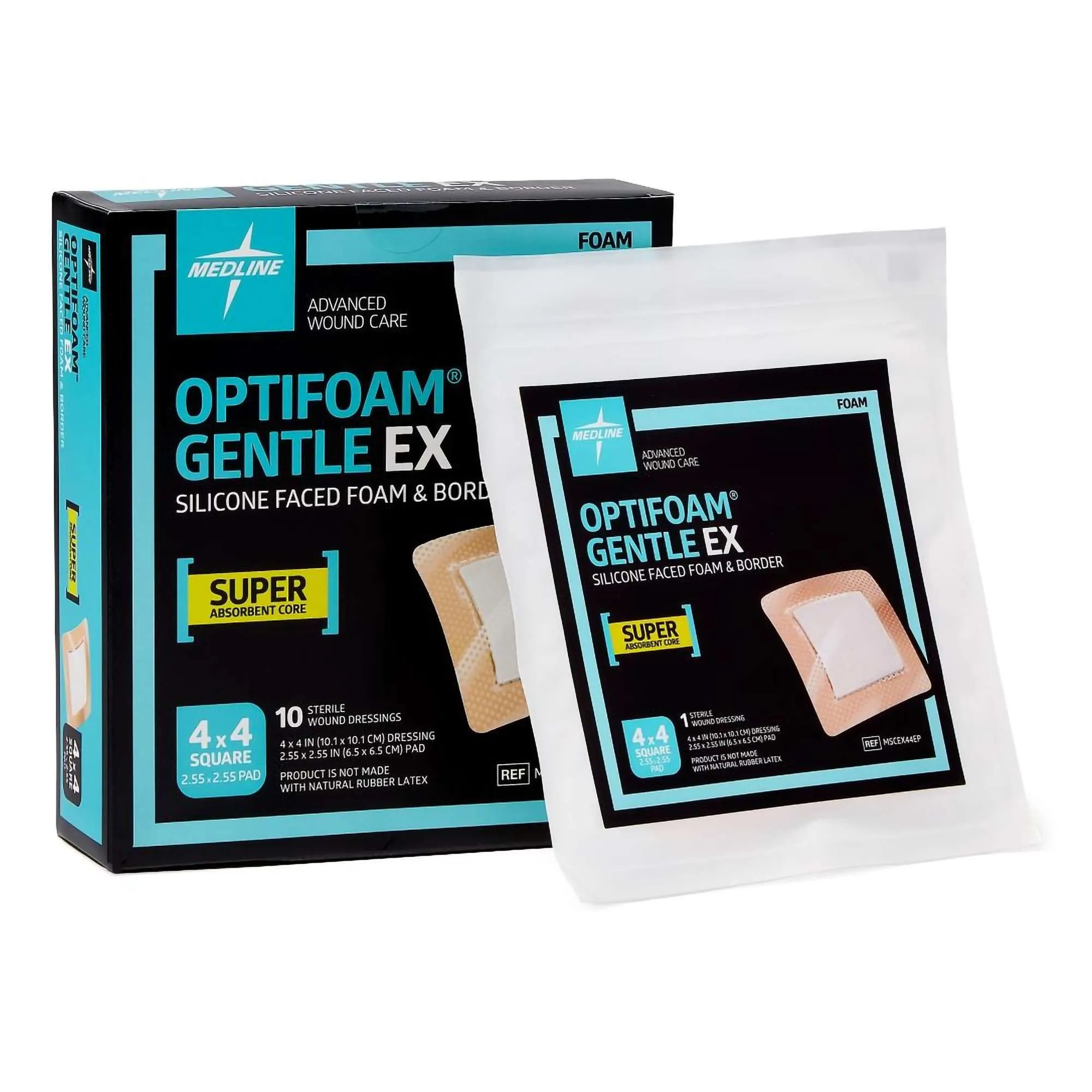 Medline (MSCEX44EP) - OPTIFOAM GENTLE EX - SILICONE FACED FOAM AND BODY - 4X4 INCH - BX 10 - EXP 7/3/28 - OVERSTOCK