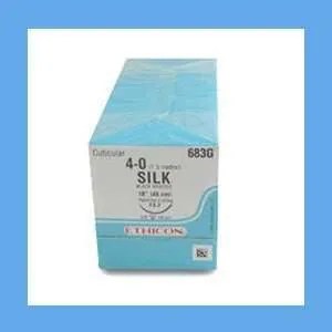 Ethicon Silk Suture, Black Braided, Non-Absorbable, 4-0, 18 in, FS-2 Needle