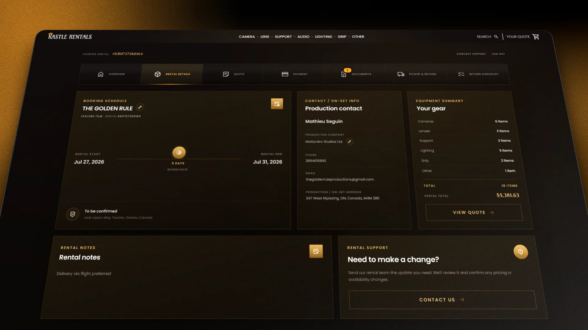 Screenshot of the Rental Details page on the Kastle Rentals Renter Dashboard