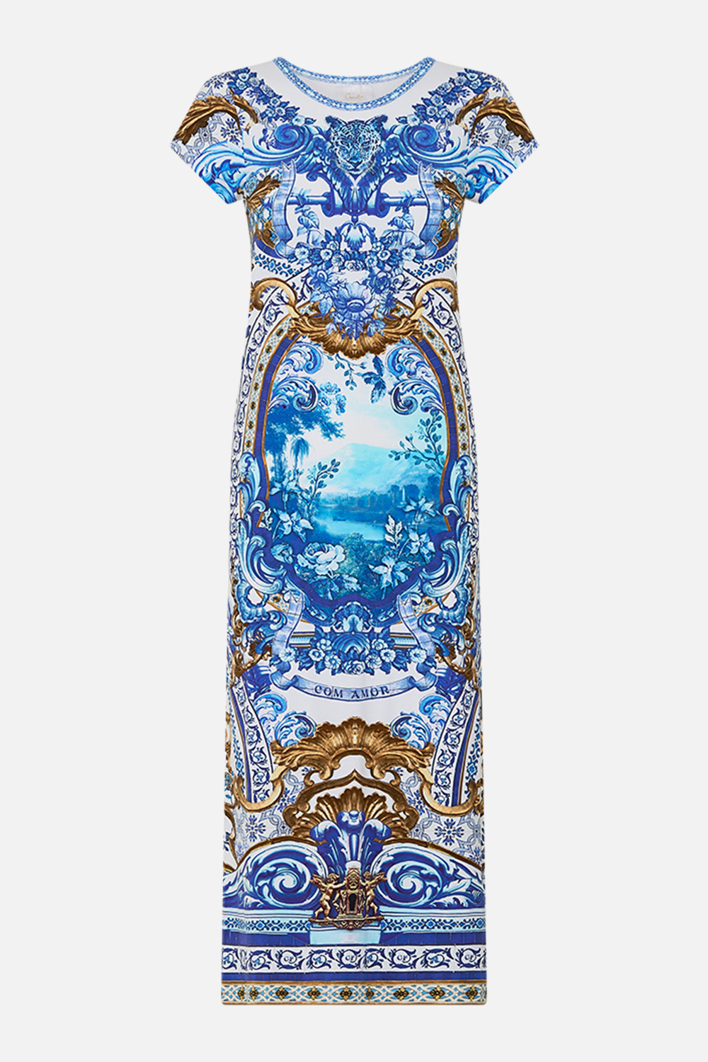 Camilla - Jersey Tank Dress With Cap Sleeves in The Azul Adventures print 