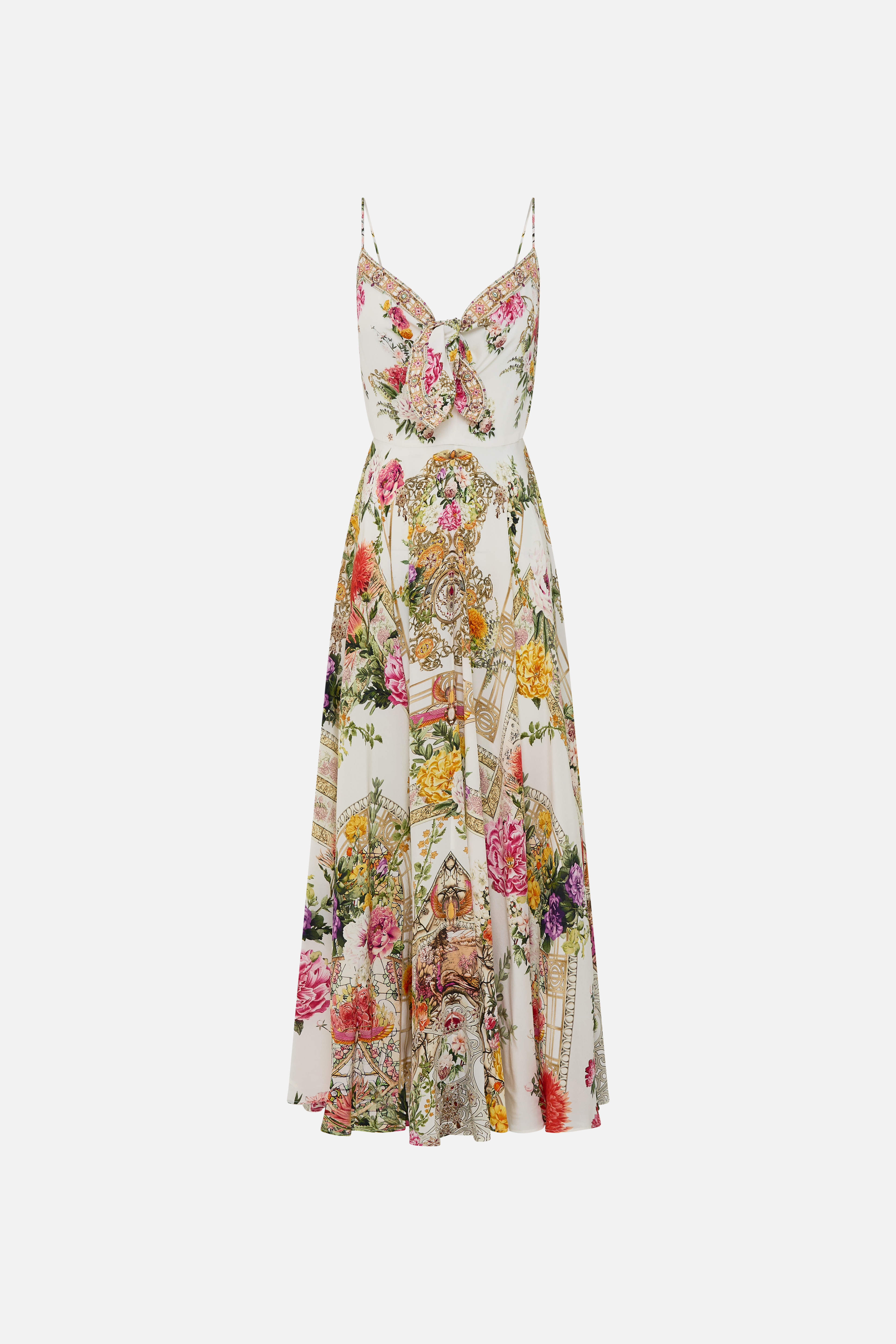 Camilla - Long Silk Dress with Tie Front in Egyptian Rose 