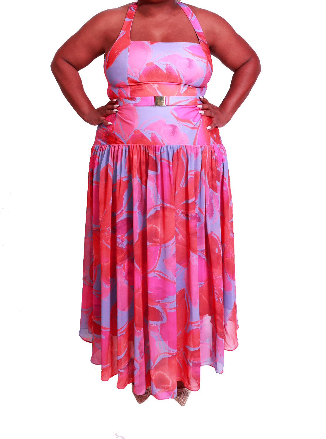 Hutch-Aza Maxi Dress - Halter neck belted maxi dress