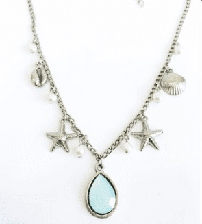 Collar de acero quirúrgico con piedra energética aguamarina y dijes marinos 