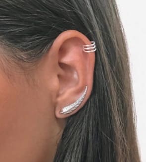 Aro trepador de plata forma pluma de 3cm (precio x unidad)