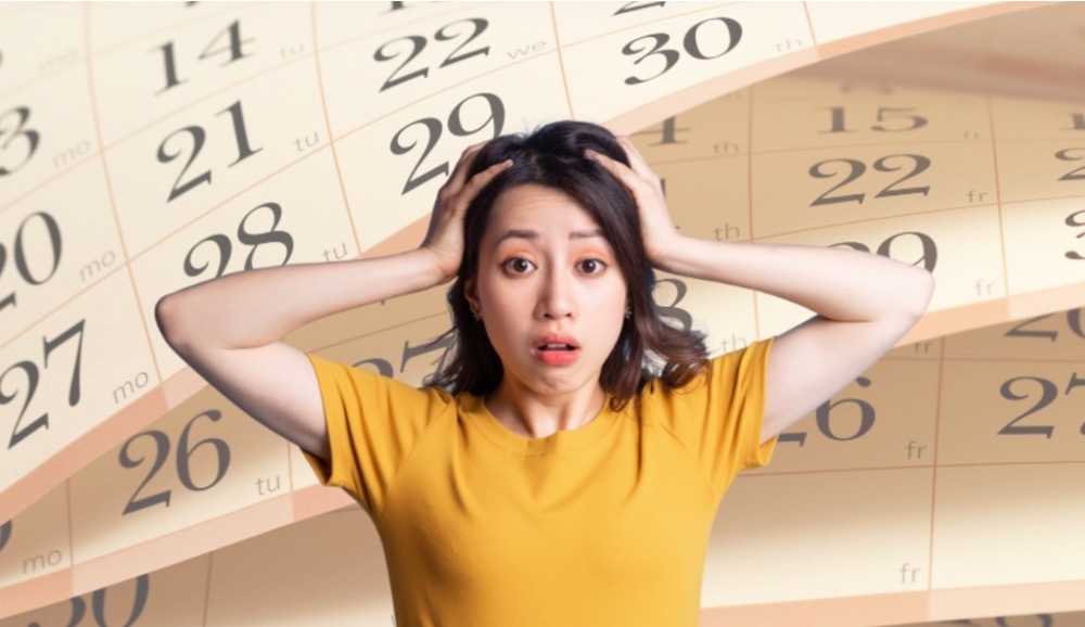 Woman panicking upon realizing that summer is coming up