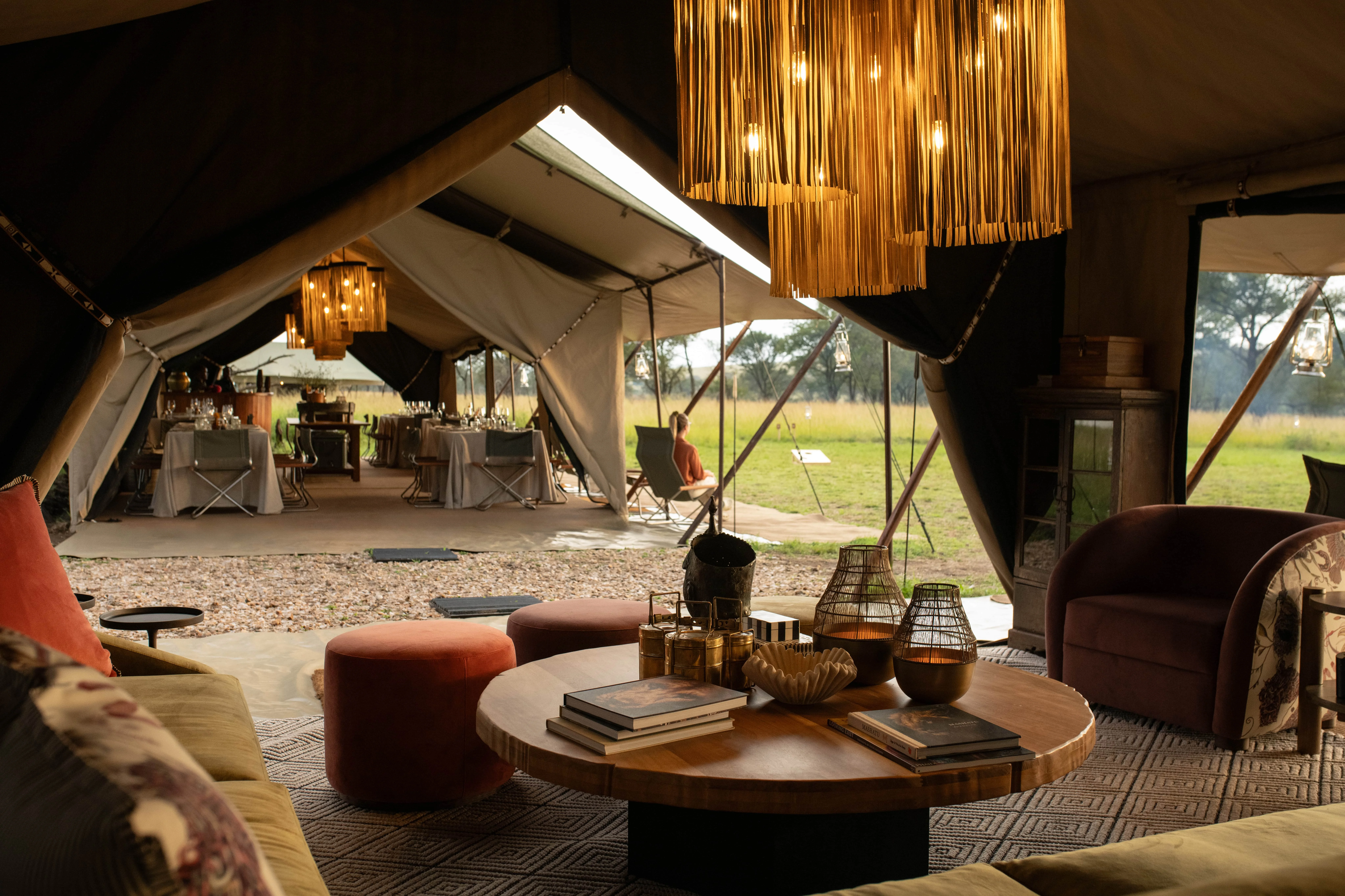 Luxury safari tent interior lounge