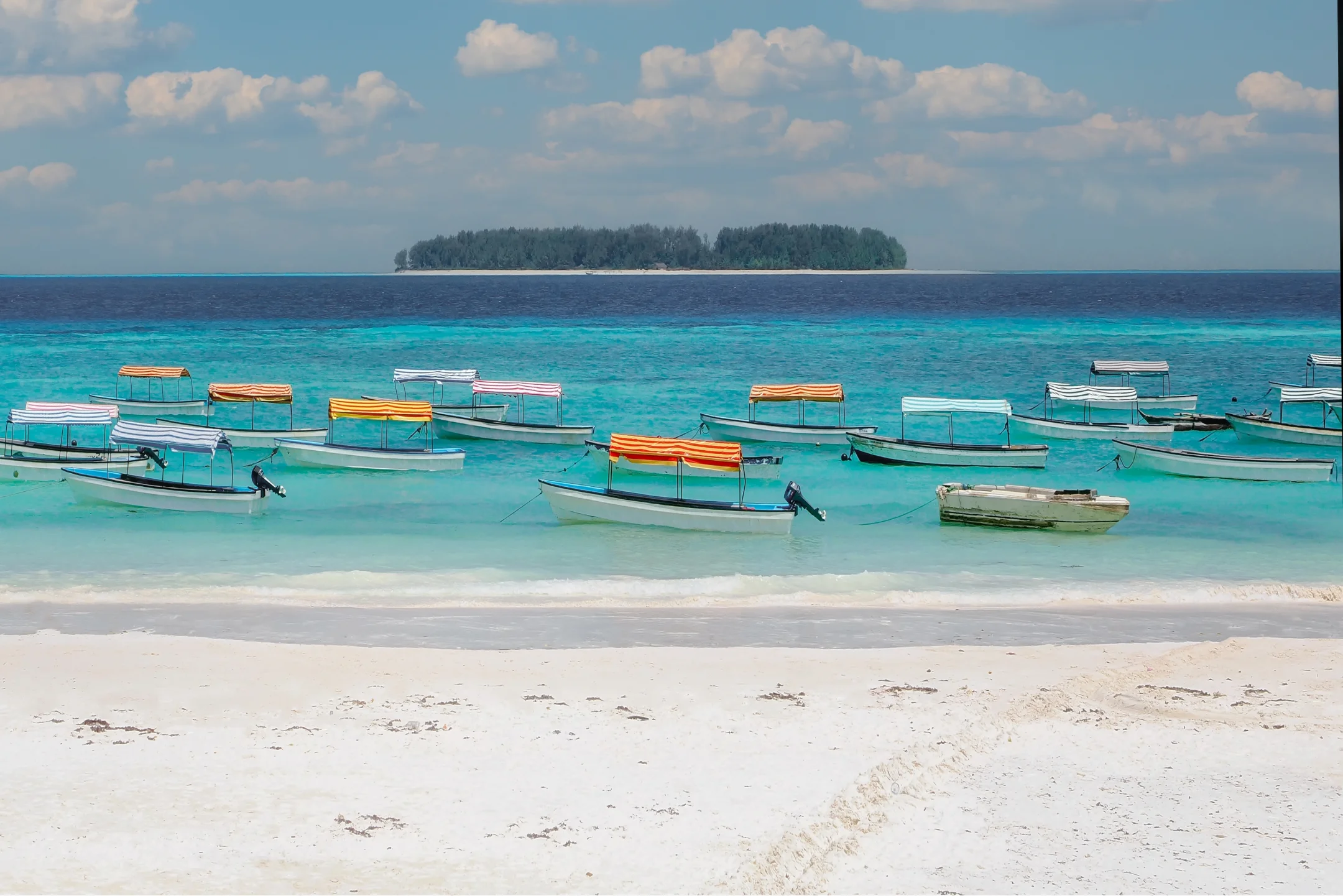 Colorful boats near in Zanzibar island