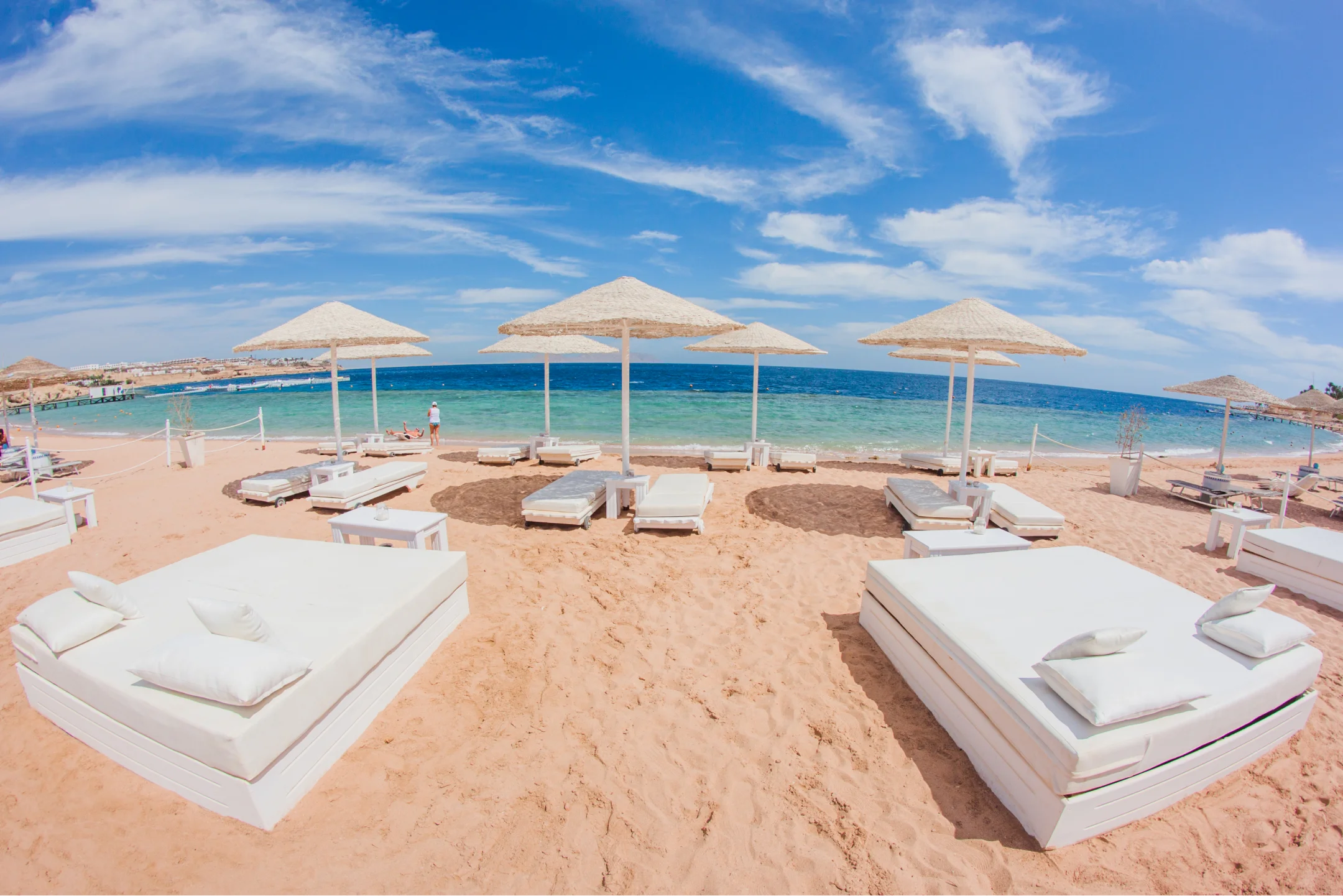 Beach loungers and umbrellas on Zanzibar beach