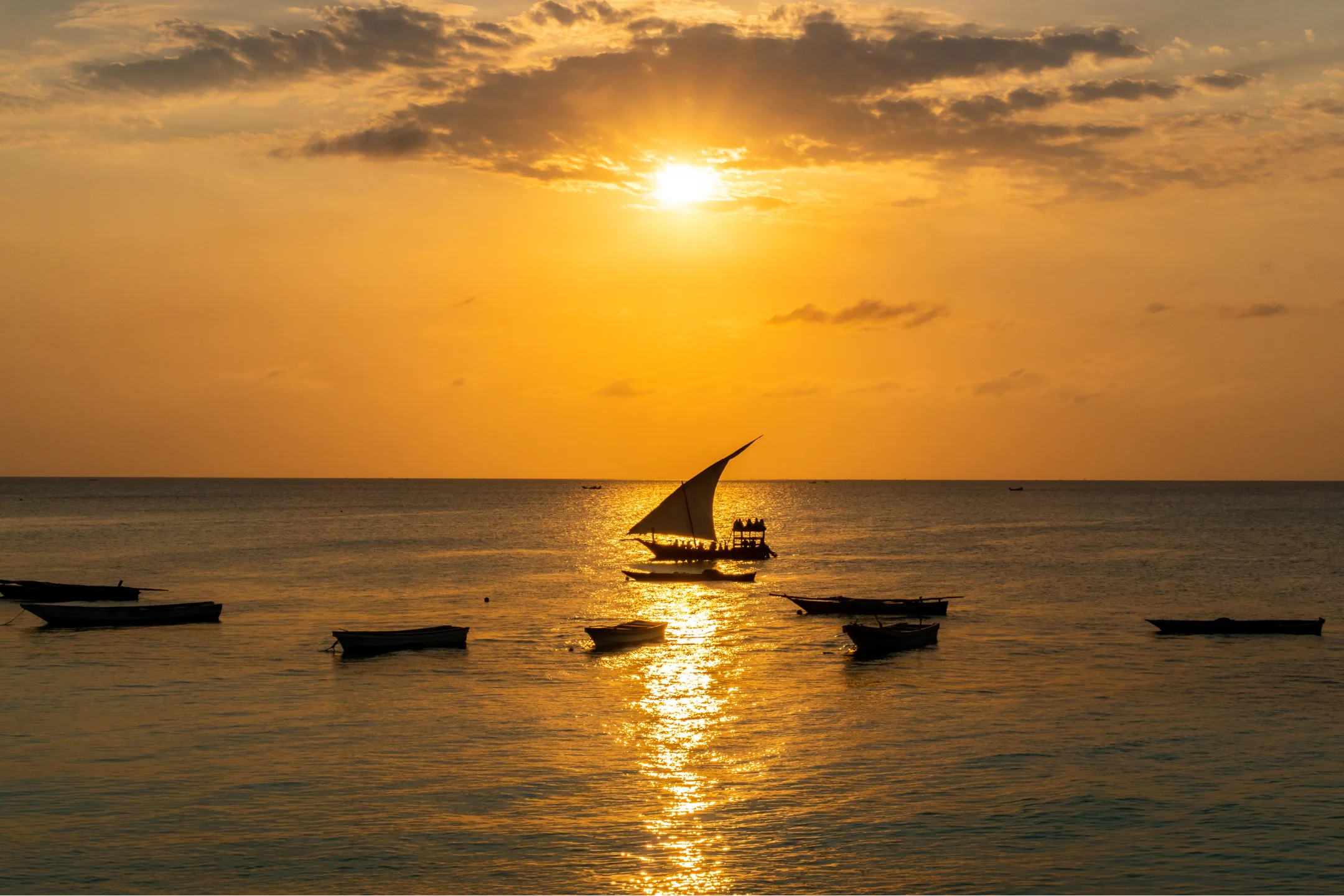 Dhow sailing at sunset in Zanzibar