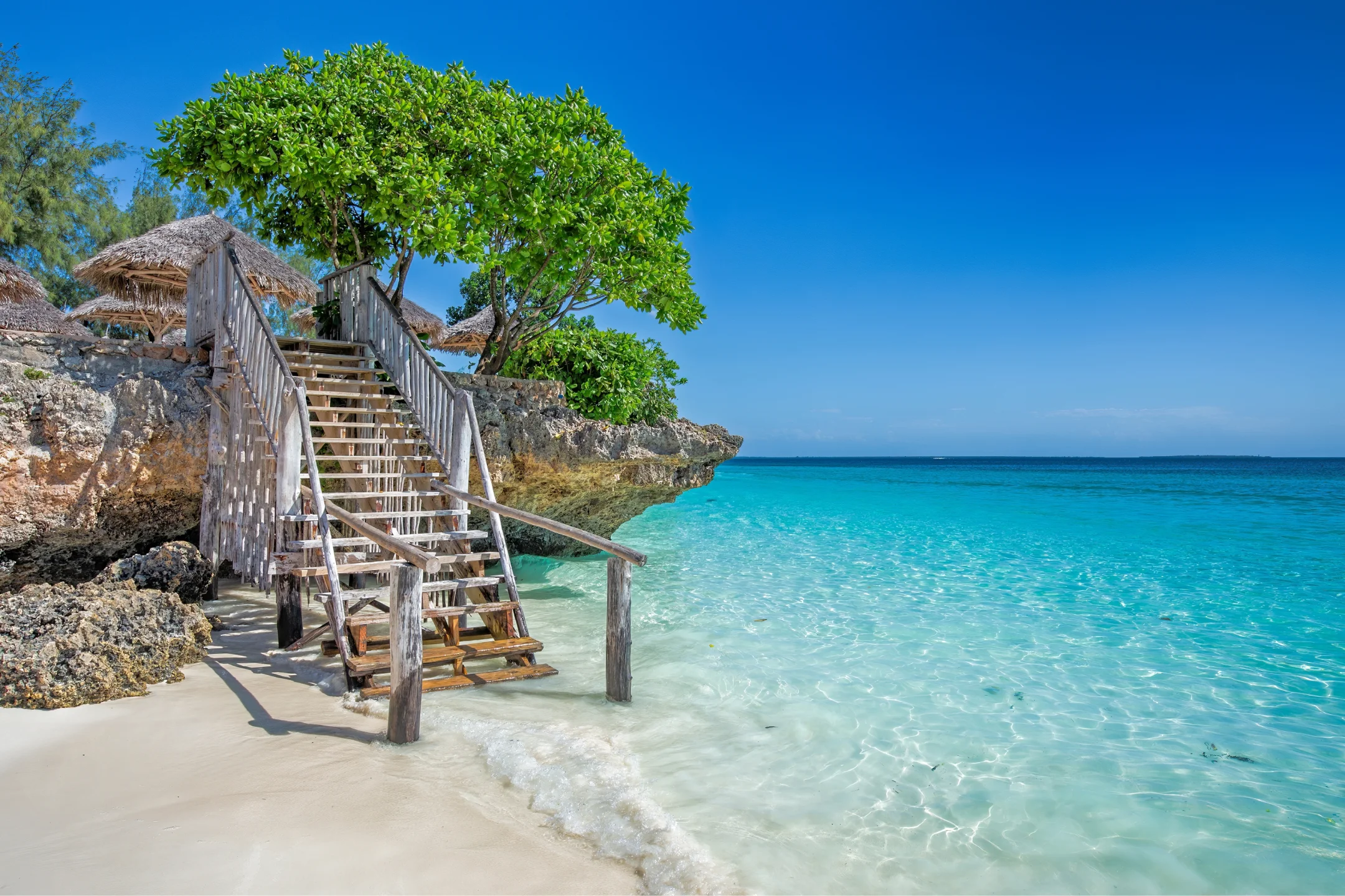 Wooden beach stairs Zanzibar