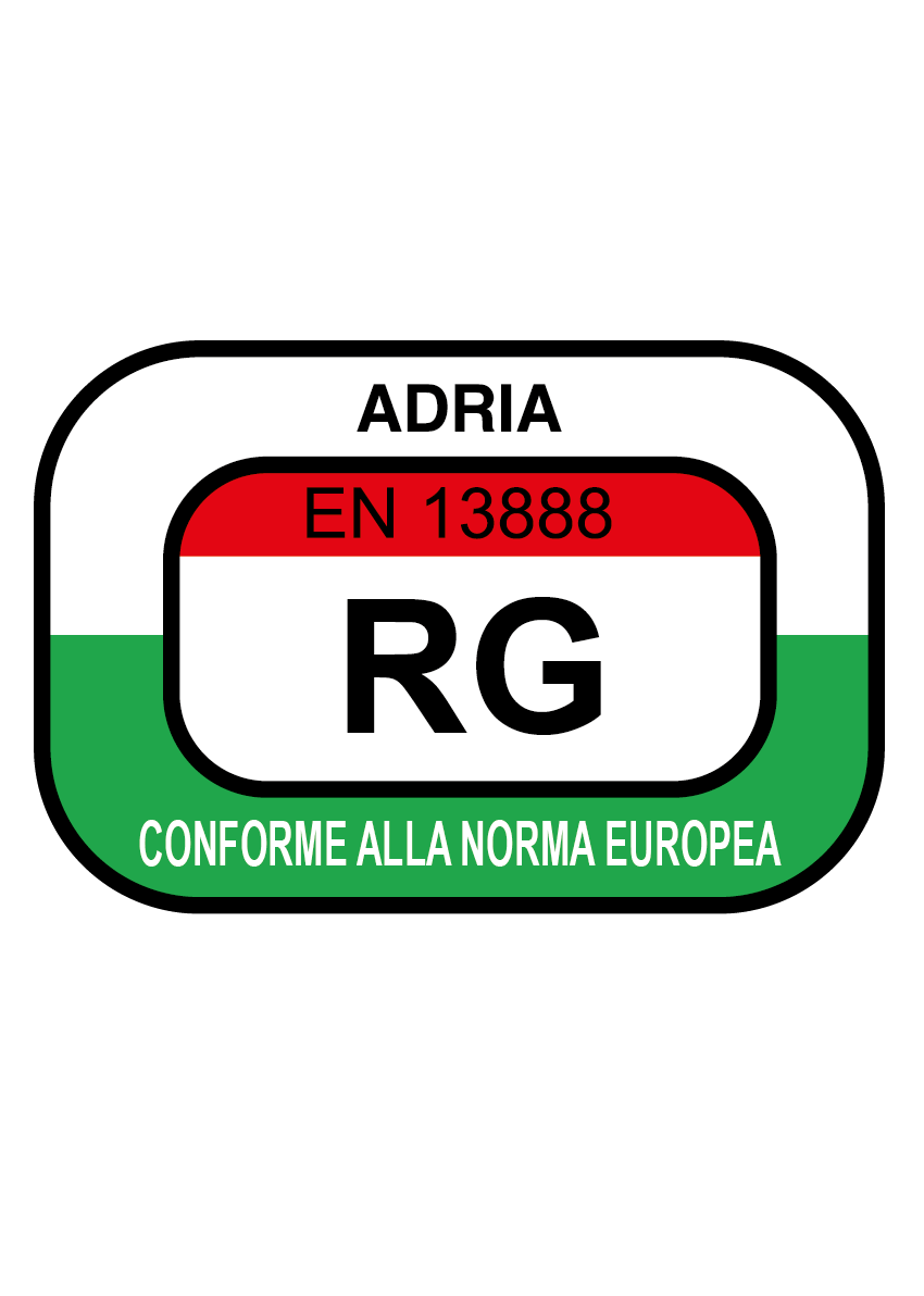 Logo ADRIA conforme alla norma europea EN 13888 RG.
