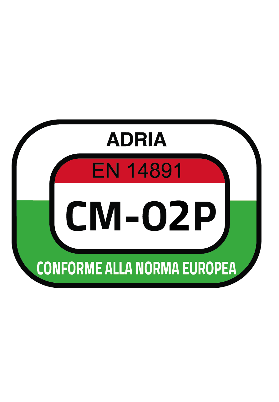ADRIA CM-02P label compliant with European standard EN 14891.