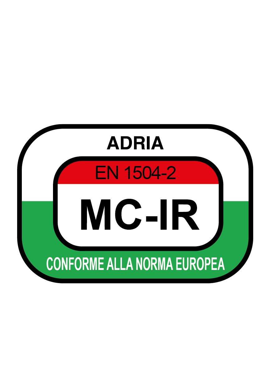 Etichetta "Conforme alla norma europea" MC-IR ADRIA EN 1504-2.