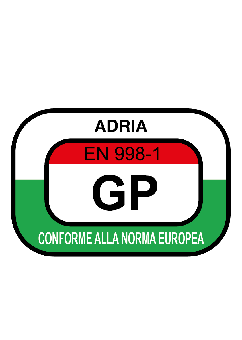 EU-Konformitätsetikett von ADRIAGP. Entspricht der Norm EN 998-1.