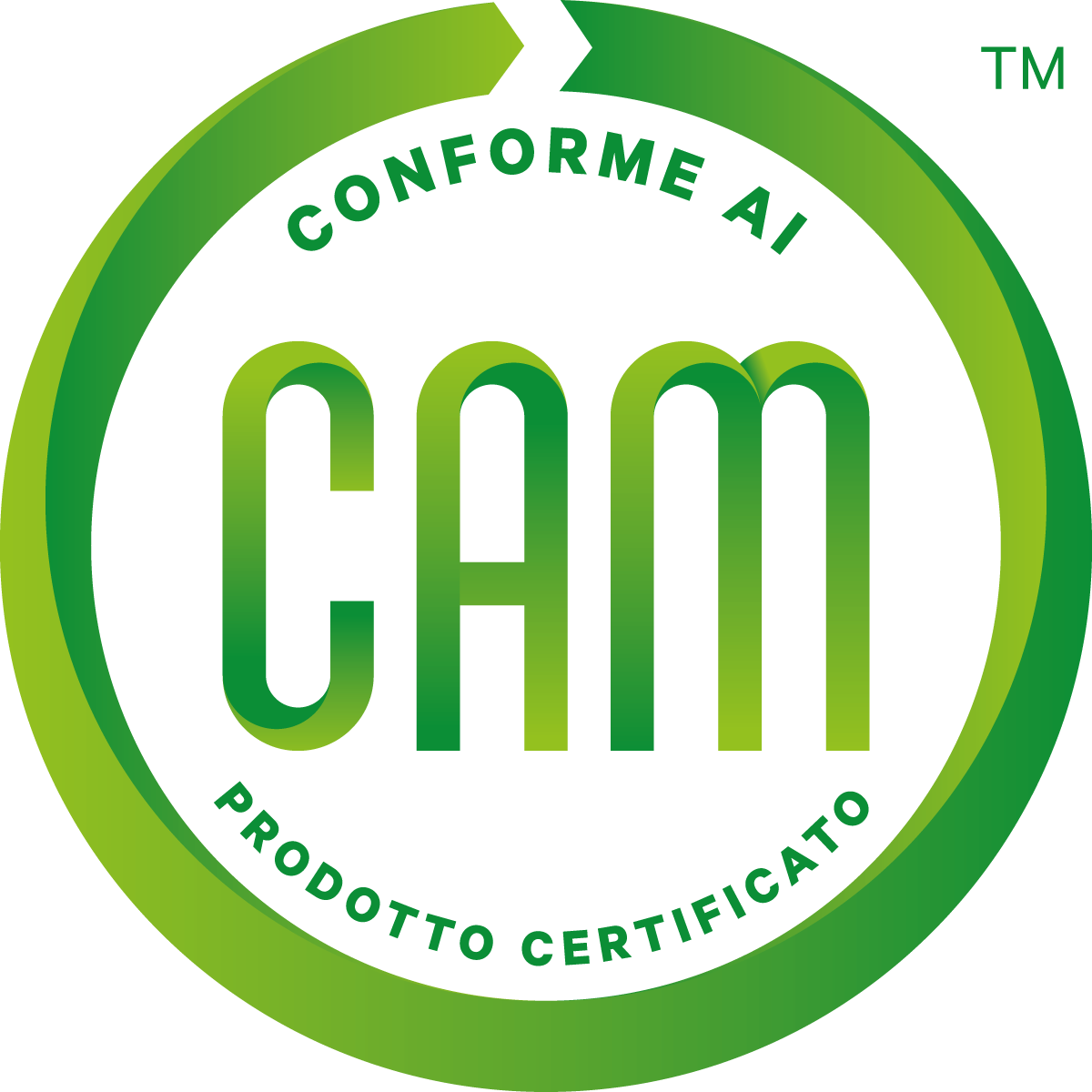 Logo CAM: certificazione verde per prodotti "CONFORME AI" e "PRODOTTO CERTIFICATO".