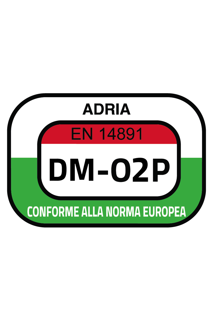 Adria EN 14891 DM-02P conformity label.