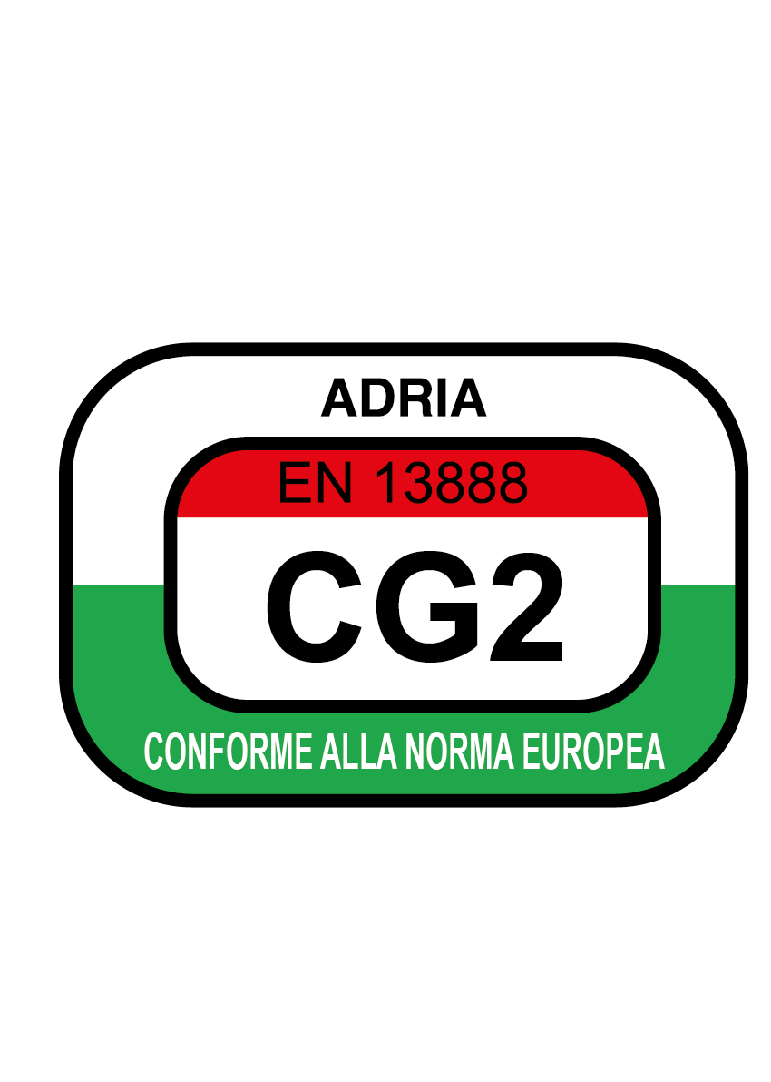 ADRIA EN 13888 CG2 label compliant with European standard.