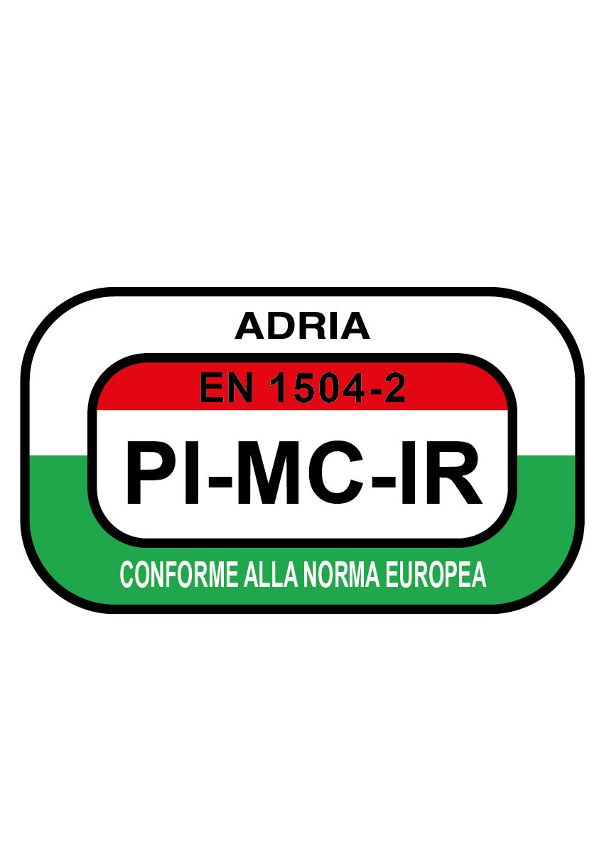 Label "ADRIA EN 1504-2 PI-MC-IR COMPLIANT WITH EUROPEAN STANDARD"