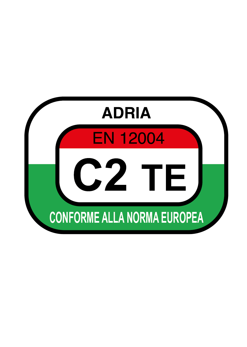 Logo ADRIA EN 12004 C2 TE Compliant with European standard.