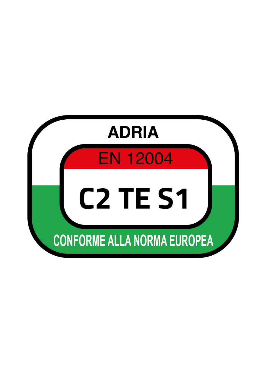ADRIA label showing C2 TE S1 compliant with European standard EN 12004.